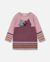Deux Par Deux Knitted Dress With Cat In Pink