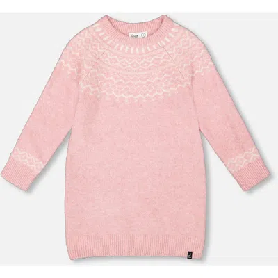 Deux Par Deux Kids'  Knitted Dress With Norvegian Jacquard In Pink