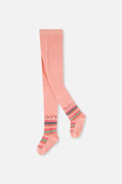 Deux Par Deux Babies'  Knitted Floral Stripe Ankle Tights In Orange