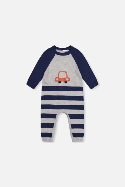 Deux Par Deux Kids' Knitted Intarsia Romper Blue And Orange