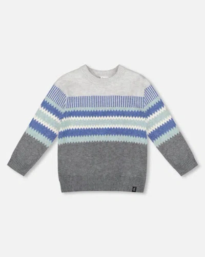 Deux Par Deux Kids'  Knitted Jacquard Sweater In Blue