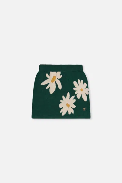 Deux Par Deux Kids'  Knitted Daisy Jacquard Elastic Waist Skirt In Green
