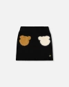 Deux Par Deux Knitted Skirt With Bear Intarsia In Black