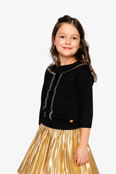 Deux Par Deux Kids' Knitted Sweater Black And Gold