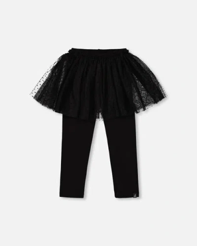 Deux Par Deux Kids'  Leggings With Tulle Skirt In Blue