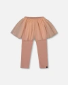 Deux Par Deux Babies'  Leggings With Tulle Skirt In Brown