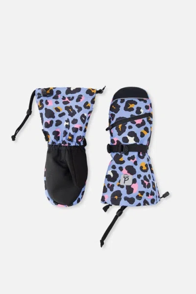 Deux Par Deux Kids'  Leopard Teknik Waterproof Cordura Reinforced Winter Mittens In Blue