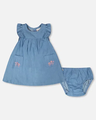 Deux Par Deux Kids' Light Blue Chambray Dress And Bloomer Set Light Blue