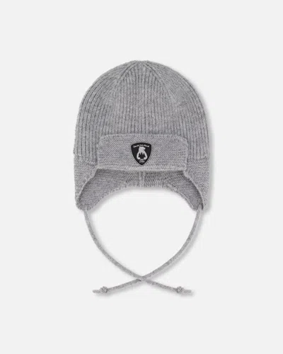 Deux Par Deux Kids' Lined Baby Knit Hat With Ears And Strings Heather Gray