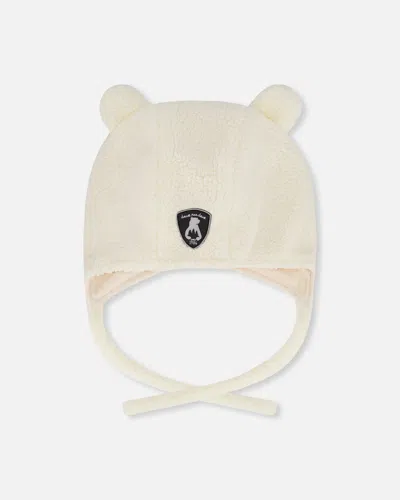 Deux Par Deux Kids' Lined Baby Sherpa Hat With Ear Flaps Off-white In Neutral