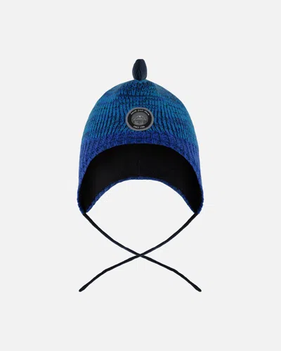 Deux Par Deux Kids' Lined Dino Peruvian Knit Winter Hat With Pompom Blue