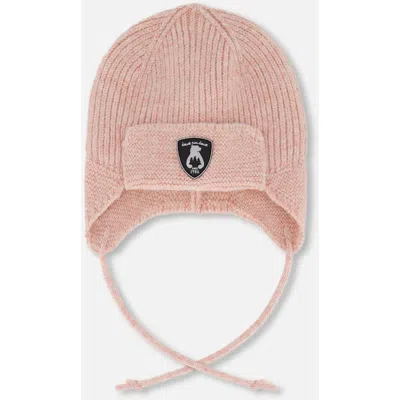 Deux Par Deux Kids'  Lined Knit Hat With Ears And Strings In Brown