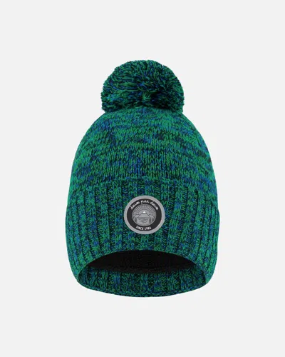 Deux Par Deux Kids' Lined Knit Pompom Hat Green And Blue