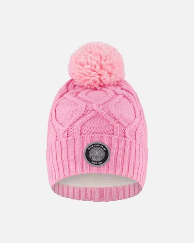Deux Par Deux Kids' Lined Knit Pompom Hat Pink