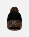 Deux Par Deux Lined Knit Winter Hat With Pompom In Animal Print