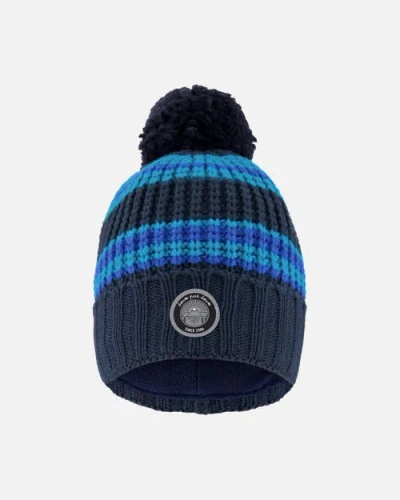 Deux Par Deux Kids'  Lined Knit Winter Hat With Pompom In Multi