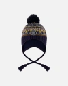 Deux Par Deux Lined Peruvian Knit Hat With Pompom In Black