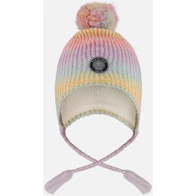 Deux Par Deux Kids'  Lined Peruvian Knit Pompom Hat Multicolor In Pink