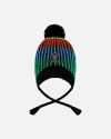 Deux Par Deux Lined Peruvian Knit Winter Hat With Pompom Multicolor In Blue