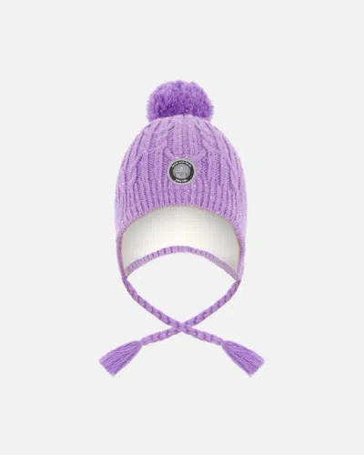Deux Par Deux Kids'  Lined Winter Hat With Pompom In Purple