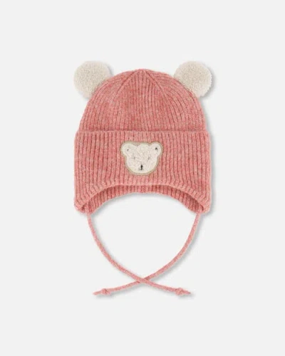 Deux Par Deux Babies'  Lined Winter Knit Hat With Ear Flaps In Pink