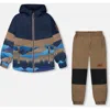 Deux Par Deux Little Boy's Colorblock Printed Two-piece Mid-season Outerwear Set Navy Blue Mountains In Navy Blue Mountains And Taupe
