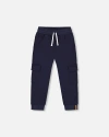 Deux Par Deux Kids'  Little Boy's French Terry Sweatpants With Side Pockets Navy Blue