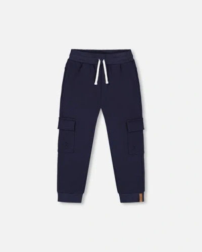 Deux Par Deux Kids'  Little Boy's French Terry Sweatpants With Side Pockets Navy Blue