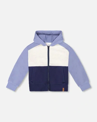 Deux Par Deux Babies'  Little Boy's French Terry Color Block Full Zip Hoodie Sweatshirt Blue, Navy And Cream