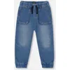 Deux Par Deux Little Boy's French Terry Denim Jogger Pant Denim Blue In Denim Blue