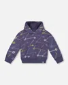DEUX PAR DEUX LITTLE BOY'S FRENCH TERRY HOODED SWEATSHIRT BLUE PRINTED SCOOTERS