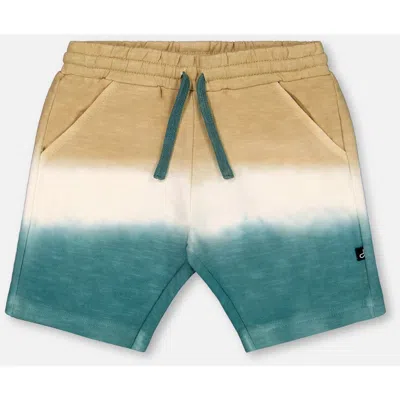 Deux Par Deux Babies'  Little Boy's French Terry Short Gradient Beige And Teal