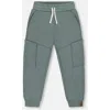 Deux Par Deux Little Boy's French Terry Sweatpants With Side Pockets Grayish Teal In Grayish Teal