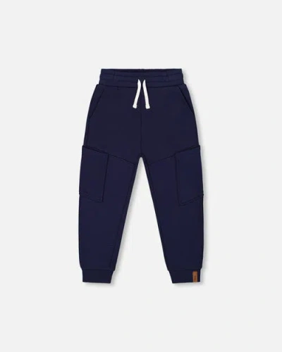 DEUX PAR DEUX DEUX PAR DEUX LITTLE BOY'S FRENCH TERRY SWEATPANTS WITH SIDE POCKETS NAVY BLUE