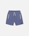 Deux Par Deux Little Boy's French Terry Zip Pocket Shorts Pale Mauve Blue In Pale Mauve Blue