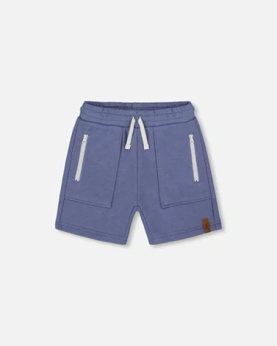 Deux Par Deux Babies'  Little Boy's French Terry Zip Pocket Shorts Pale Mauve Blue