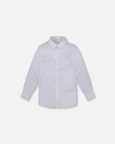 Deux Par Deux Babies'  Little Boy's Long Sleeve Button Down Shirt Navy Blue Stripes