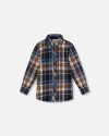 Deux Par Deux Long Sleeve Button Down Shirt Plaid Blue And Hazel - Little Kid In Plaid Blue & Brown