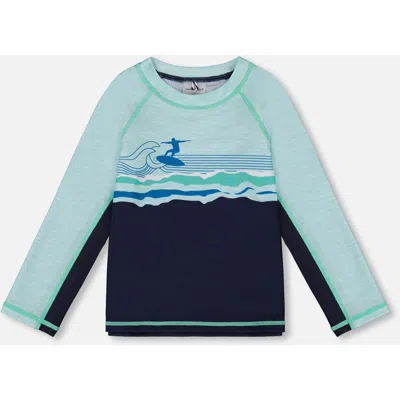 Deux Par Deux Babies'  Little Boy's Long Sleeve Rashguard Navy Blue And Turquoise