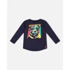 Deux Par Deux Little Boy's Long Sleeve T-shirt With Print Navy In Peacoat