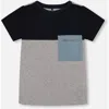 Deux Par Deux Little Boy's Organic Cotton Colorblock Tee Gray, Navy And Teal In Blue