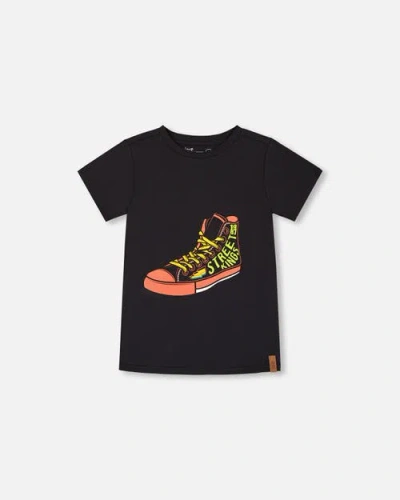 Deux Par Deux Kids'  Little Boy's Organic Cotton Graphic Tee Black And Red Shoe