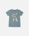 Deux Par Deux Little Boy's Organic Cotton Graphic Tee Grayish Teal And Robot In Grayish Teal And Robot