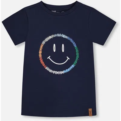 Deux Par Deux Babies'  Little Boy's Organic Cotton Graphic Tee Smiling Navy Blue