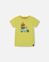 Deux Par Deux Little Boy's Organic Cotton Tee Lime Green And Blue Vespa In Lime Green And Blue Vespa