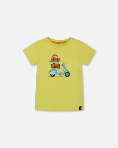 Deux Par Deux Babies'  Little Boy's Organic Cotton Tee Lime Green And Blue Vespa
