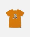 Deux Par Deux Kids'  Little Boy's Organic Cotton Tee Vibrant Orange And Blue Vespa