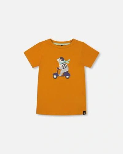 Deux Par Deux Kids'  Little Boy's Organic Cotton Tee Vibrant Orange And Blue Vespa