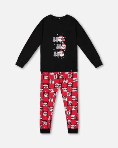 Deux Par Deux Babies'  Little Boy's Organic Cotton Two Piece Pajama Set Red Printed Santa In Printed Santa Claus