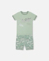 Deux Par Deux Baby Boy's Organic Cotton Two-piece Short Pajama Set Light Sage And Gray Crocodile In Light Sage And Gray Crocodile